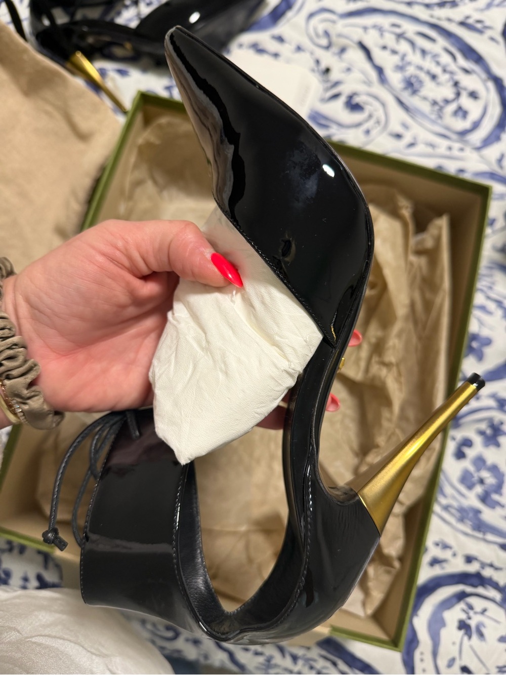 Gucci Black Patent Pointed Lace-Up Ankle Stilettos - Picture 8 of 11
